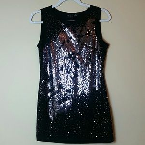TRIBAL black tank top with silver sequins